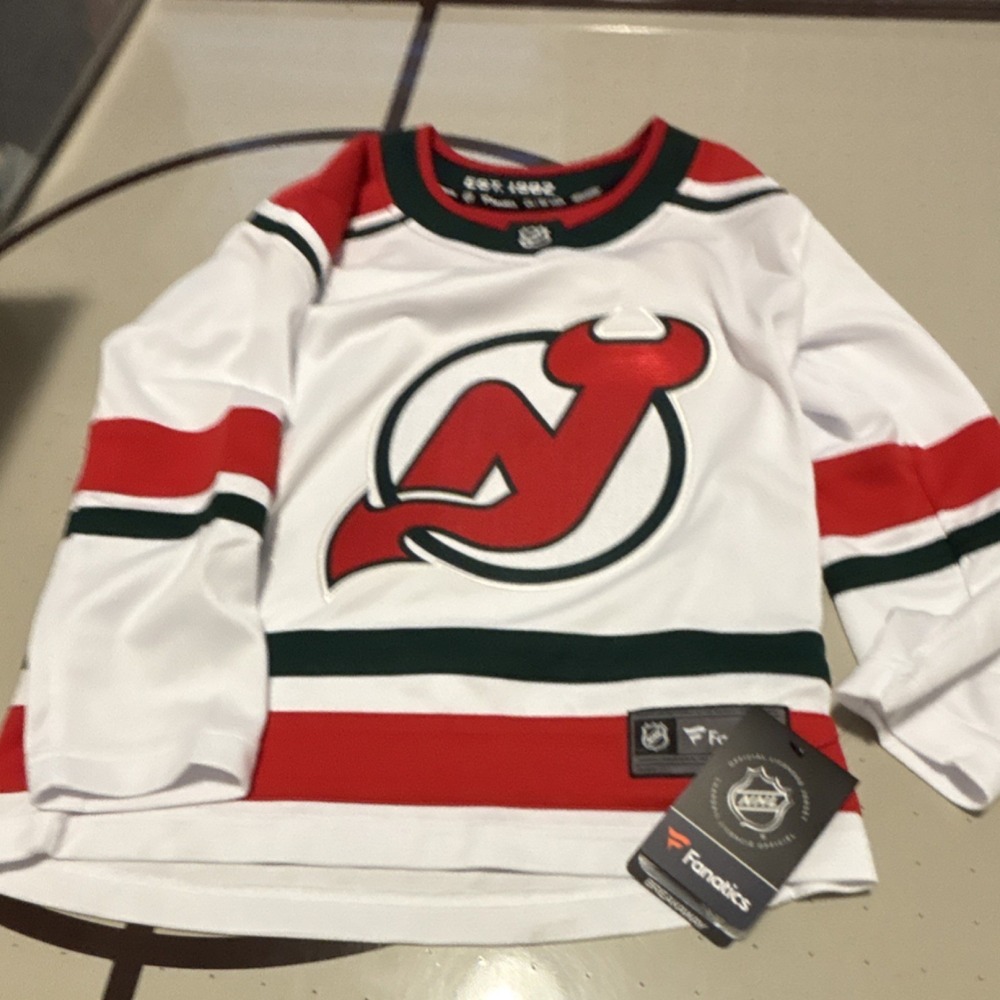 Fanatics Youth S/M New Jersey Devils Long Sleeve Ice Hockey Jersey White